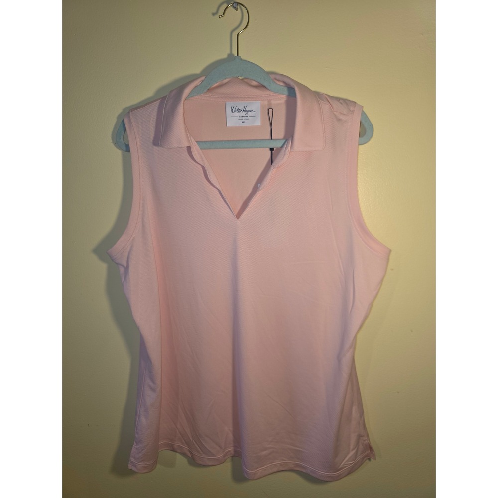 Walter Hagen Womens Pink Sleeveless Golf Polo Shirt Clubhouse V-Neck XXL